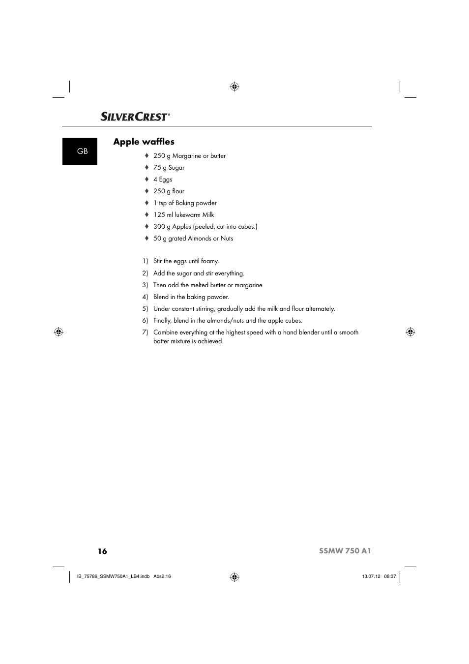 Apple waﬄ es | Silvercrest SSMW 750 A1 User Manual | Page 18 / 56