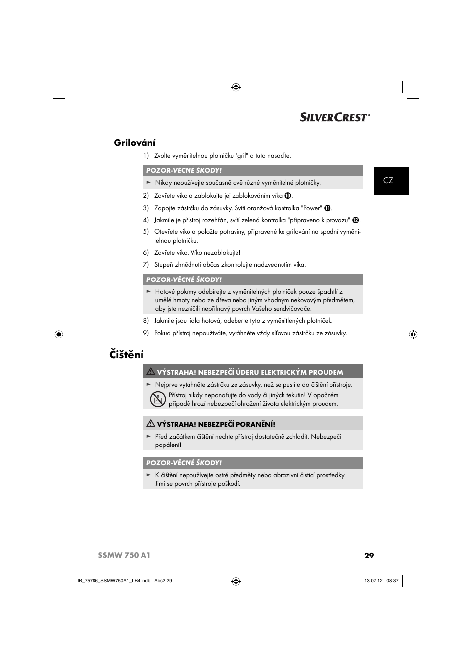 Čištění, Grilování | Silvercrest SSMW 750 A1 User Manual | Page 31 / 56