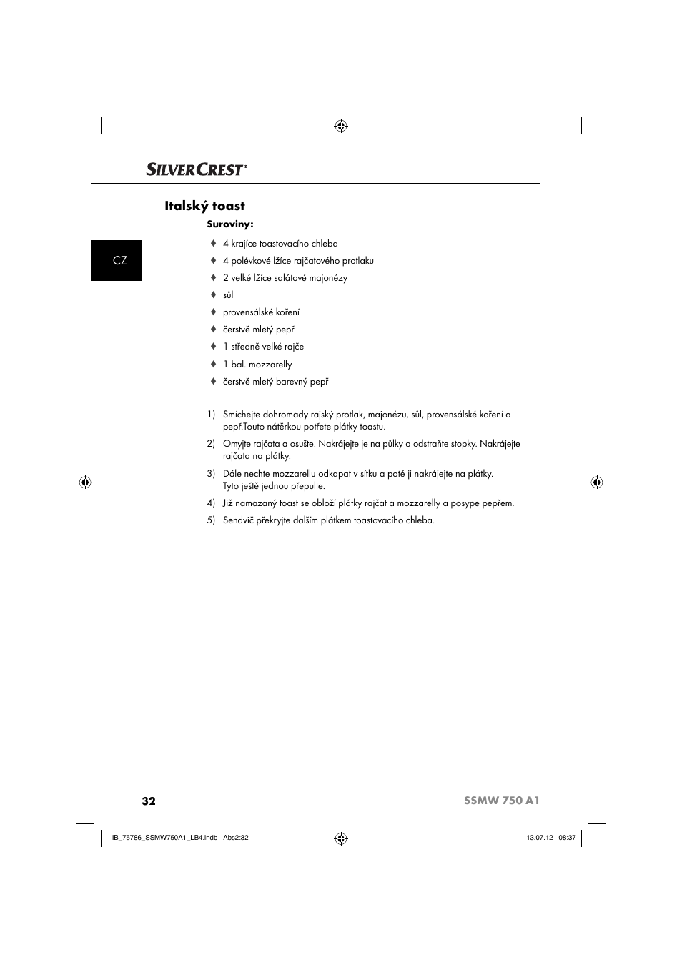 Italský toast | Silvercrest SSMW 750 A1 User Manual | Page 34 / 56