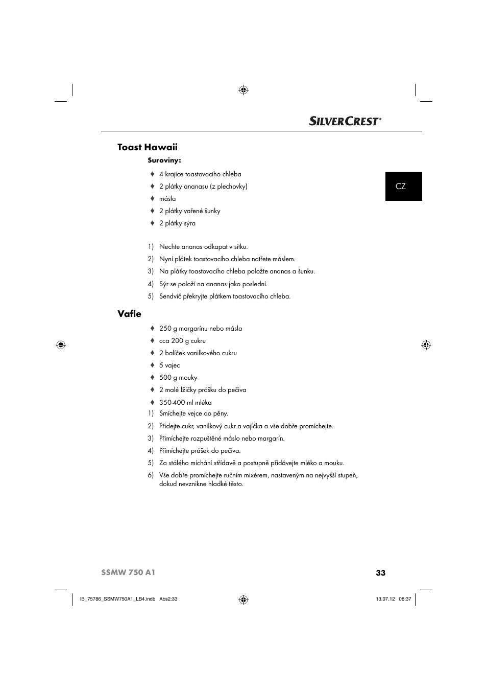 Toast hawaii, Vaﬂ e | Silvercrest SSMW 750 A1 User Manual | Page 35 / 56