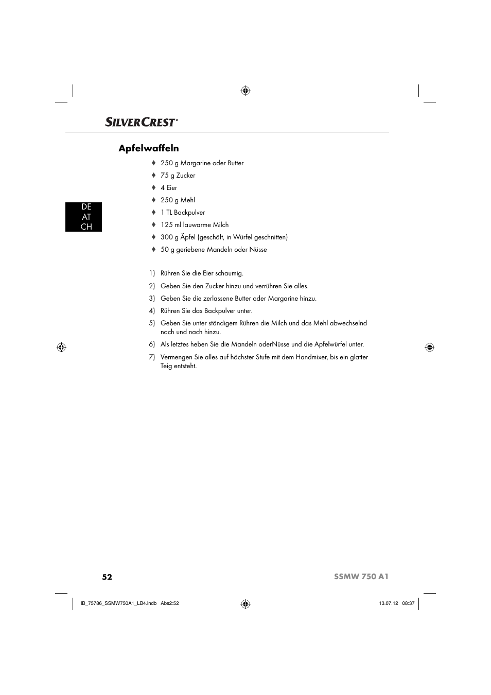 Apfelwaﬀ eln, De at ch | Silvercrest SSMW 750 A1 User Manual | Page 54 / 56