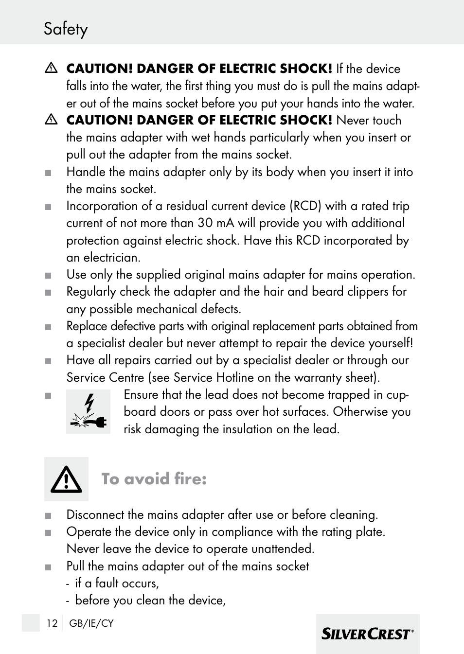 Safety | Silvercrest 7133016 User Manual | Page 12 / 25