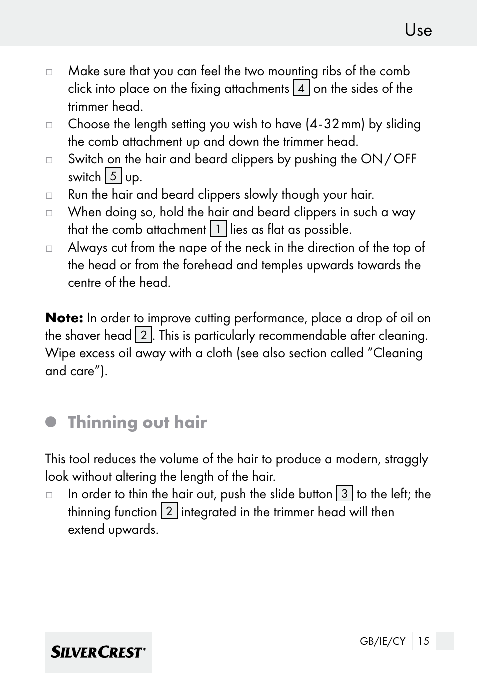 Thinning out hair | Silvercrest 7133016 User Manual | Page 15 / 25