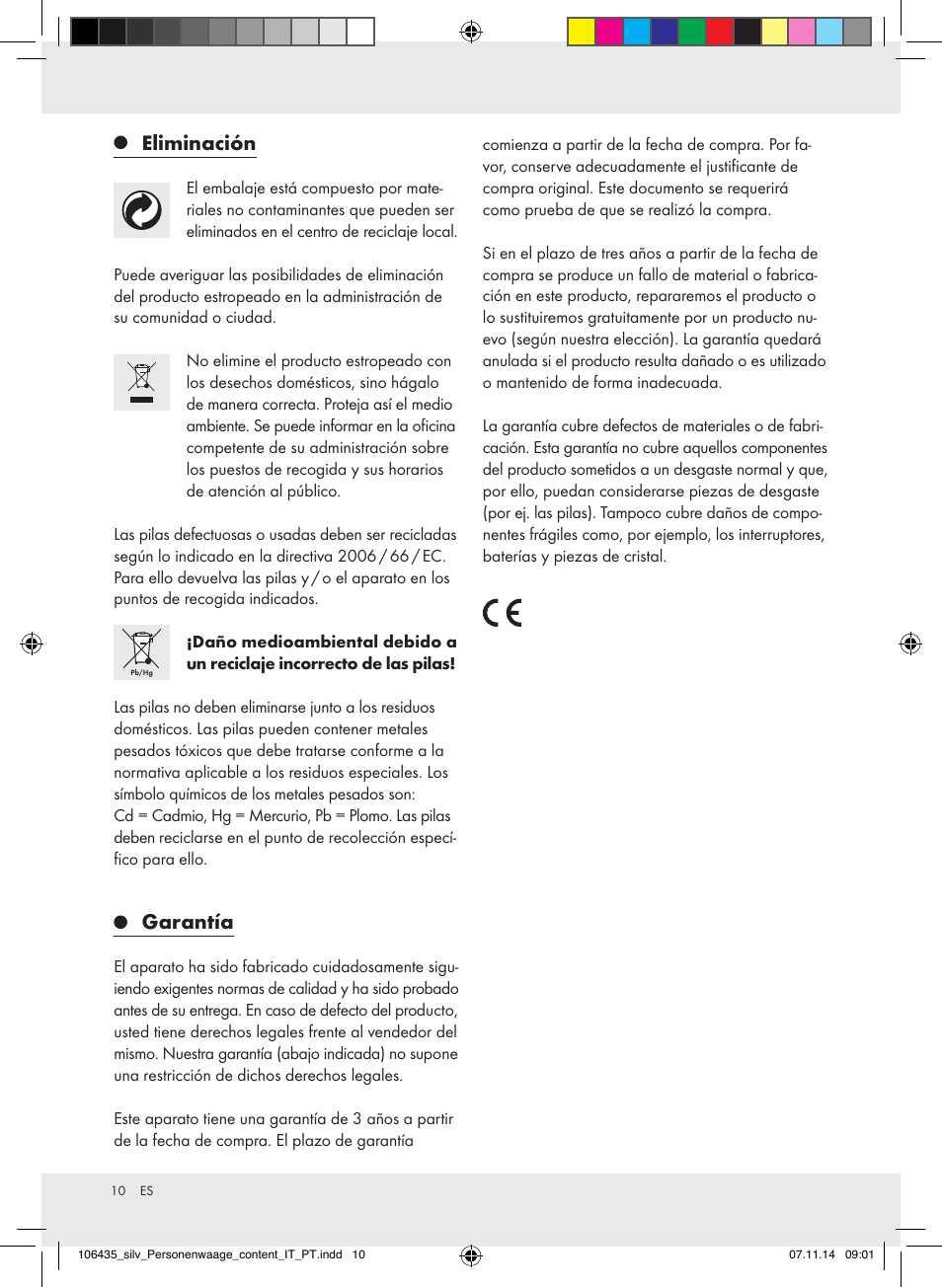 Eliminación, Garantía | Silvercrest Z31912/Z31912A User Manual | Page 10 / 35