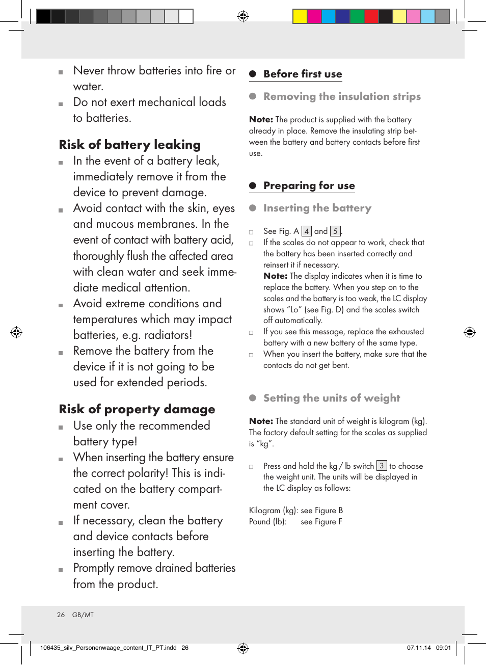 Never throw batteries into fire or water | Silvercrest Z31912/Z31912A User Manual | Page 26 / 35