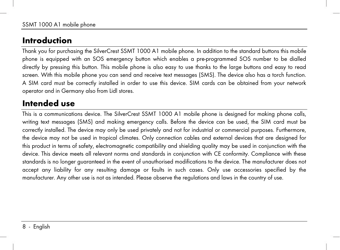 Introduction, Intended use | Silvercrest SSMT 1000 A1 User Manual | Page 10 / 136