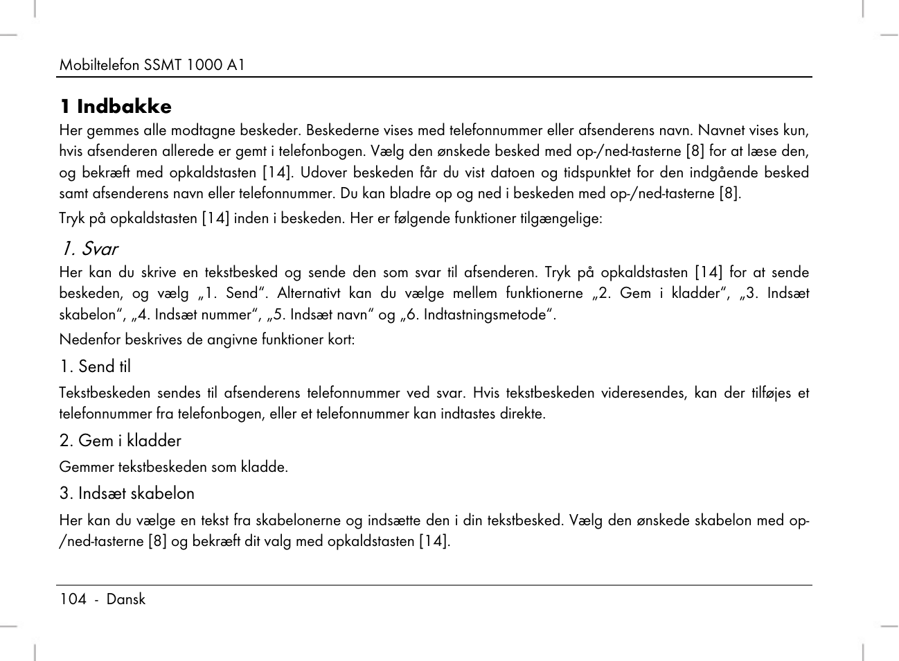 Svar, 1 indbakke | Silvercrest SSMT 1000 A1 User Manual | Page 106 / 136