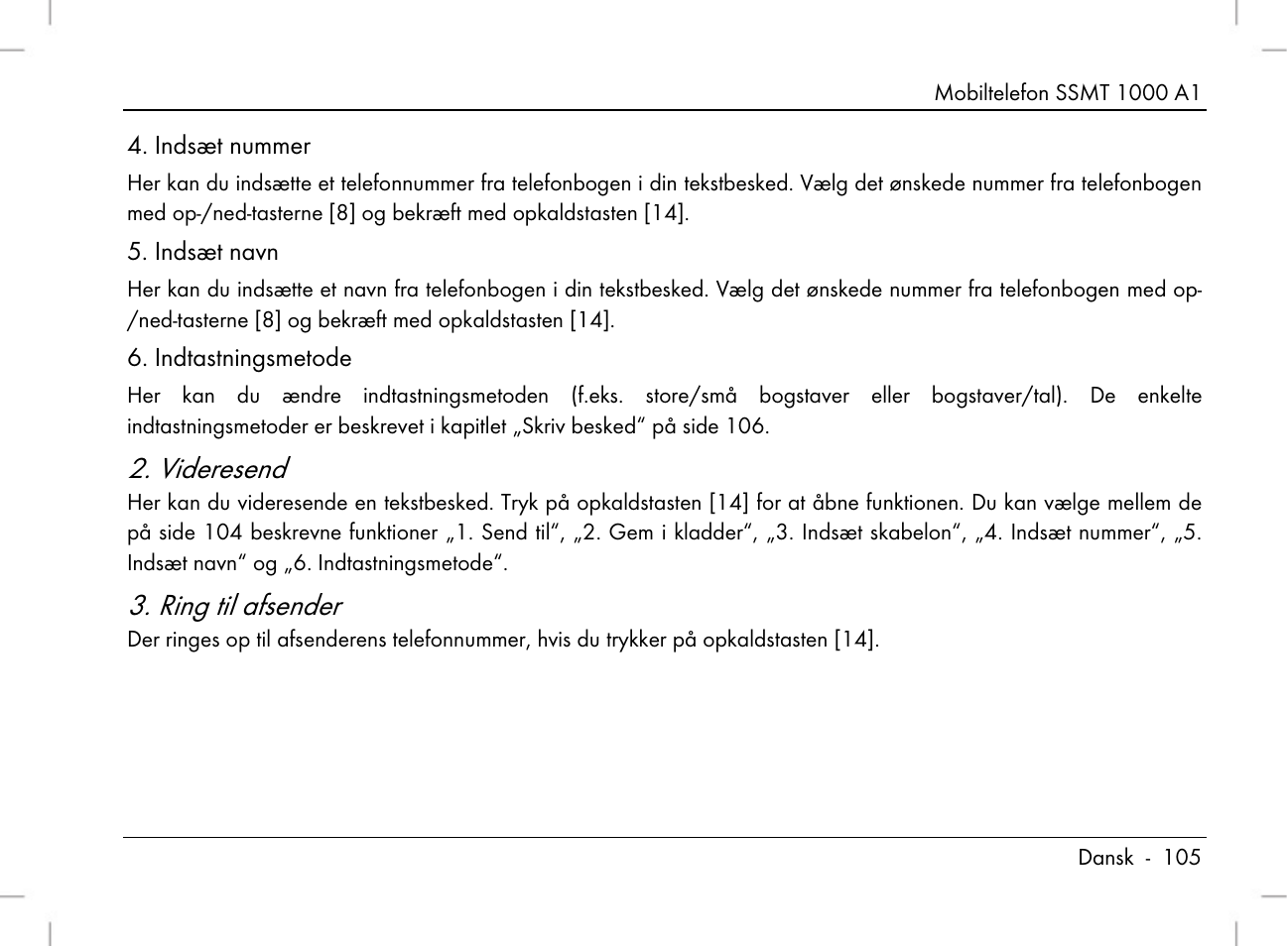 Videresend, Ring til afsender | Silvercrest SSMT 1000 A1 User Manual | Page 107 / 136