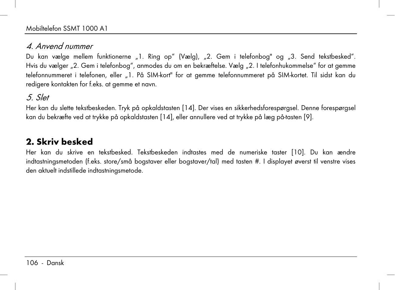 Anvend nummer, Slet, Skriv besked | Silvercrest SSMT 1000 A1 User Manual | Page 108 / 136