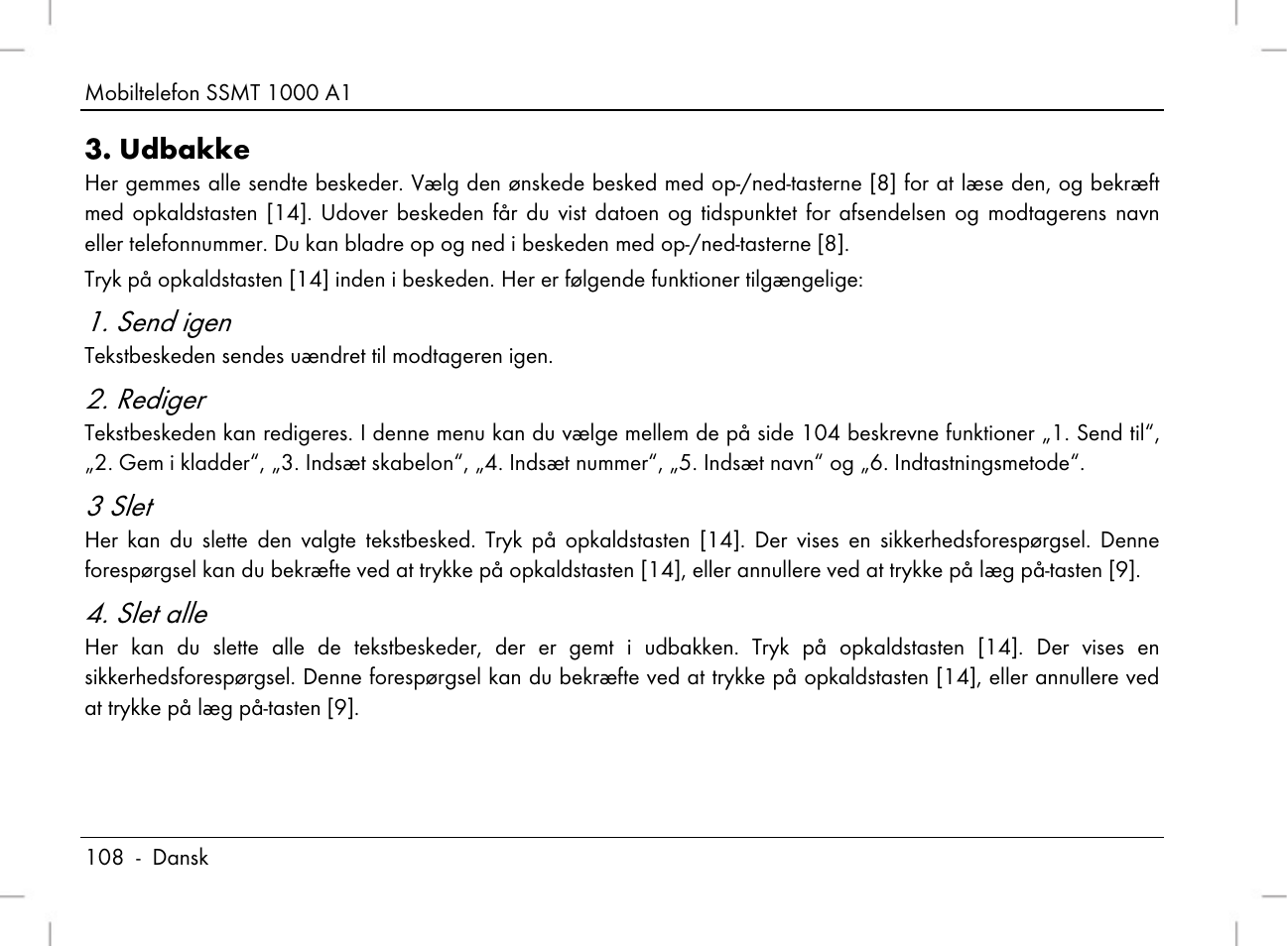 Send igen, Rediger, 3 slet | Slet alle, Udbakke | Silvercrest SSMT 1000 A1 User Manual | Page 110 / 136