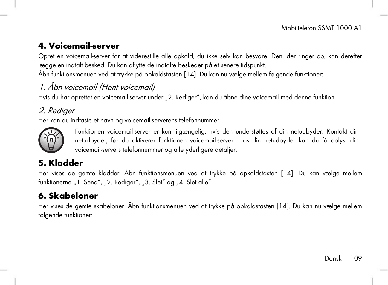 Åbn voicemail (hent voicemail), Rediger, Voicemail-server | Kladder, Skabeloner | Silvercrest SSMT 1000 A1 User Manual | Page 111 / 136