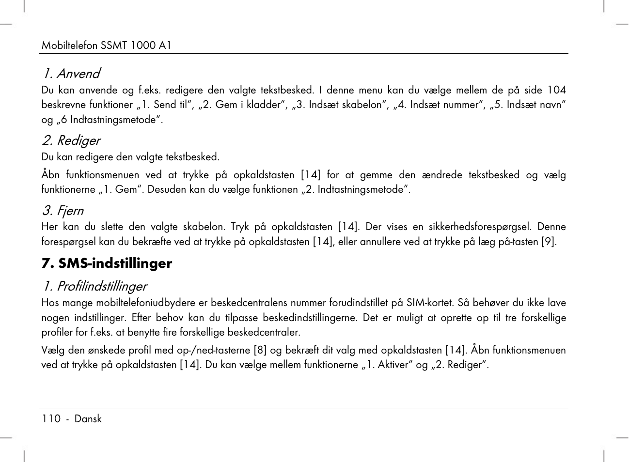 Anvend, Rediger, Fjern | Profilindstillinger, Sms-indstillinger | Silvercrest SSMT 1000 A1 User Manual | Page 112 / 136