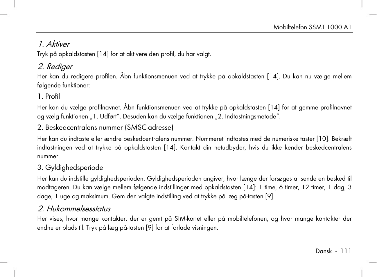 Aktiver, Rediger, Hukommelsesstatus | Silvercrest SSMT 1000 A1 User Manual | Page 113 / 136