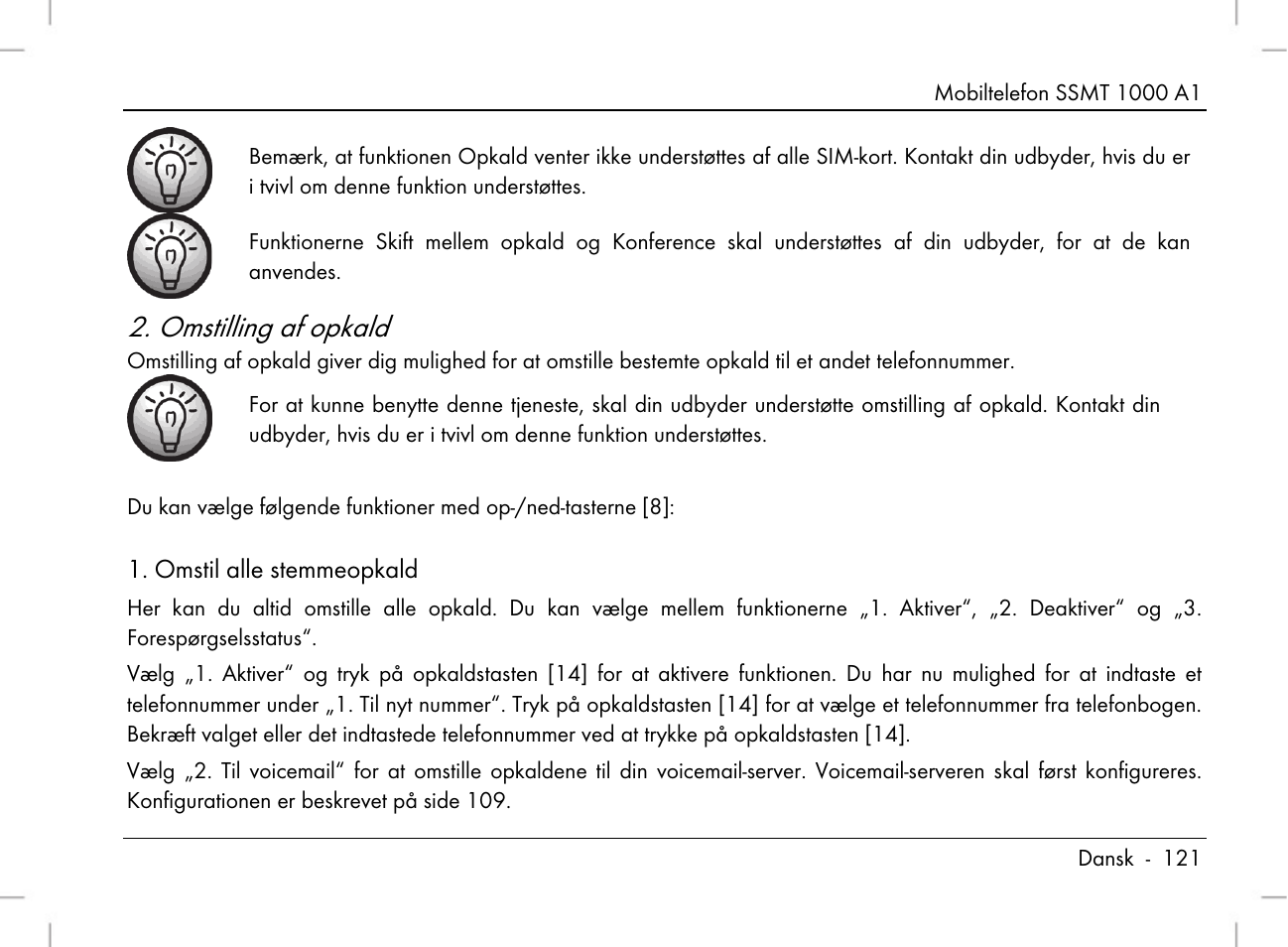 Omstilling af opkald | Silvercrest SSMT 1000 A1 User Manual | Page 123 / 136