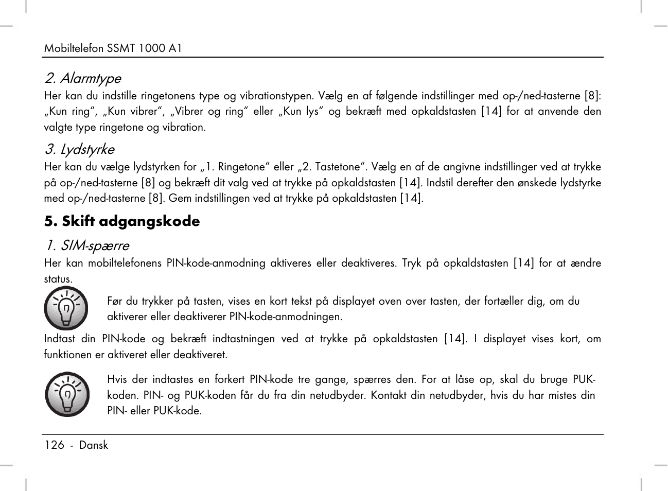 Alarmtype, Lydstyrke, Sim-spærre | Skift adgangskode | Silvercrest SSMT 1000 A1 User Manual | Page 128 / 136