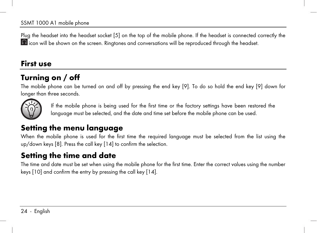 First use turning on / off, Setting the menu language, Setting the time and date | Silvercrest SSMT 1000 A1 User Manual | Page 26 / 136