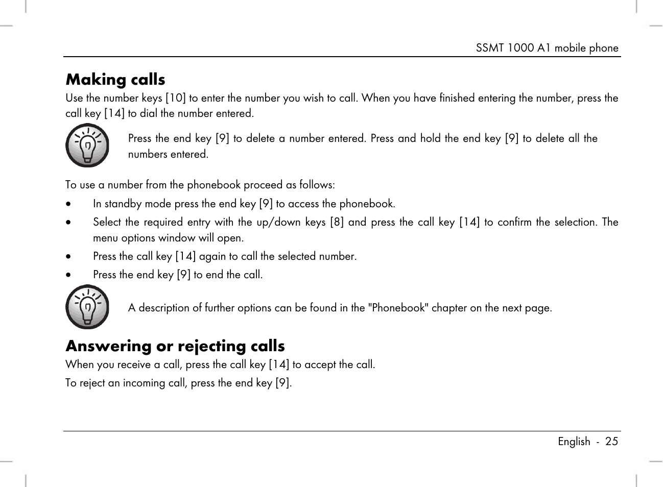 Making calls, Answering or rejecting calls | Silvercrest SSMT 1000 A1 User Manual | Page 27 / 136