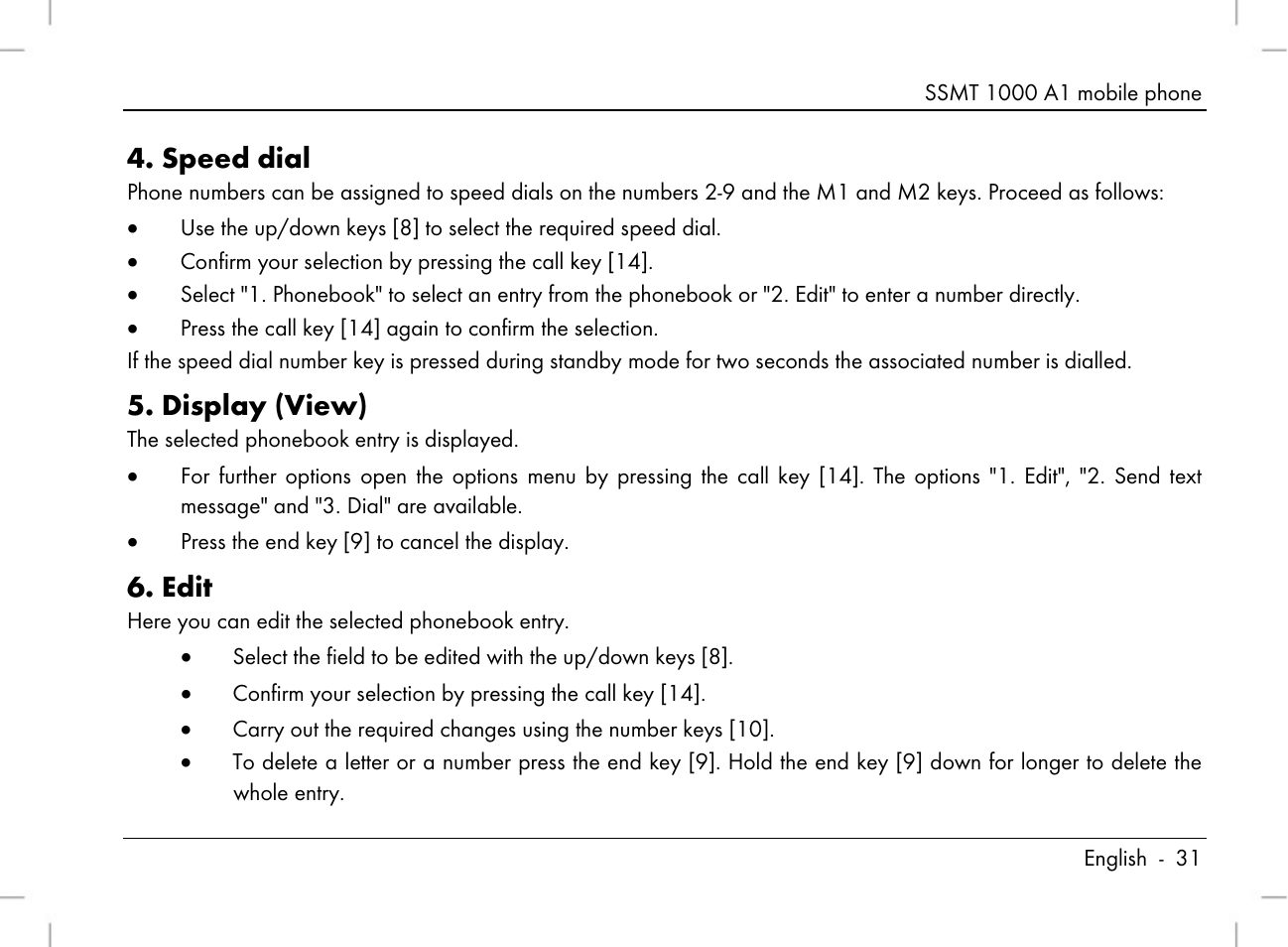 Speed dial, Display (view), Edit | Silvercrest SSMT 1000 A1 User Manual | Page 33 / 136