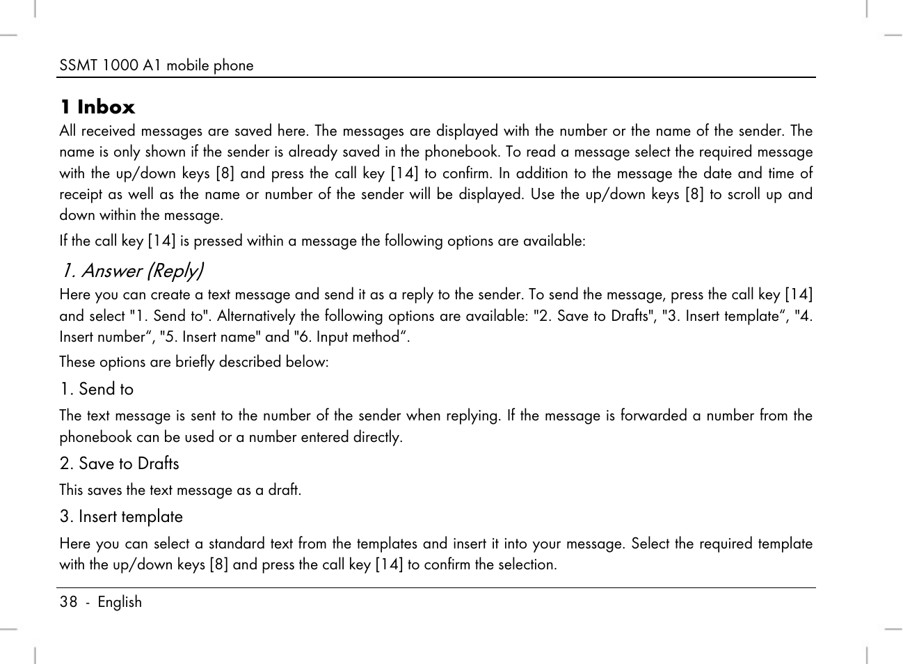Answer (reply), 1 inbox | Silvercrest SSMT 1000 A1 User Manual | Page 40 / 136