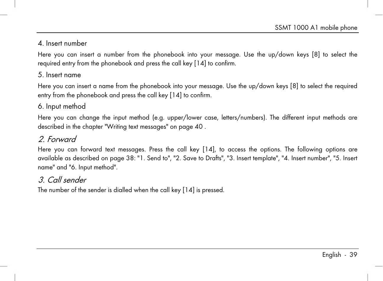 Forward, Call sender | Silvercrest SSMT 1000 A1 User Manual | Page 41 / 136