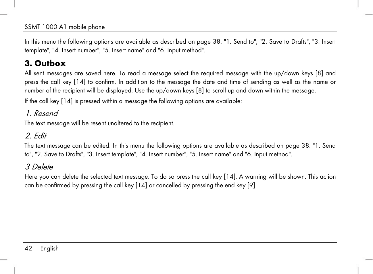 Resend, Edit, 3 delete | Outbox | Silvercrest SSMT 1000 A1 User Manual | Page 44 / 136