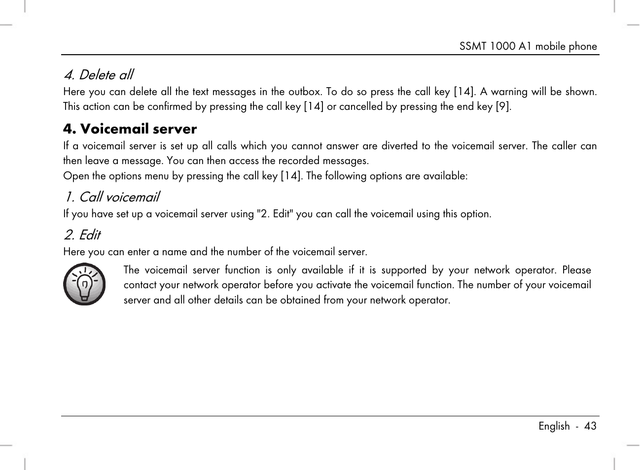 Delete all, Call voicemail, Edit | Voicemail server | Silvercrest SSMT 1000 A1 User Manual | Page 45 / 136