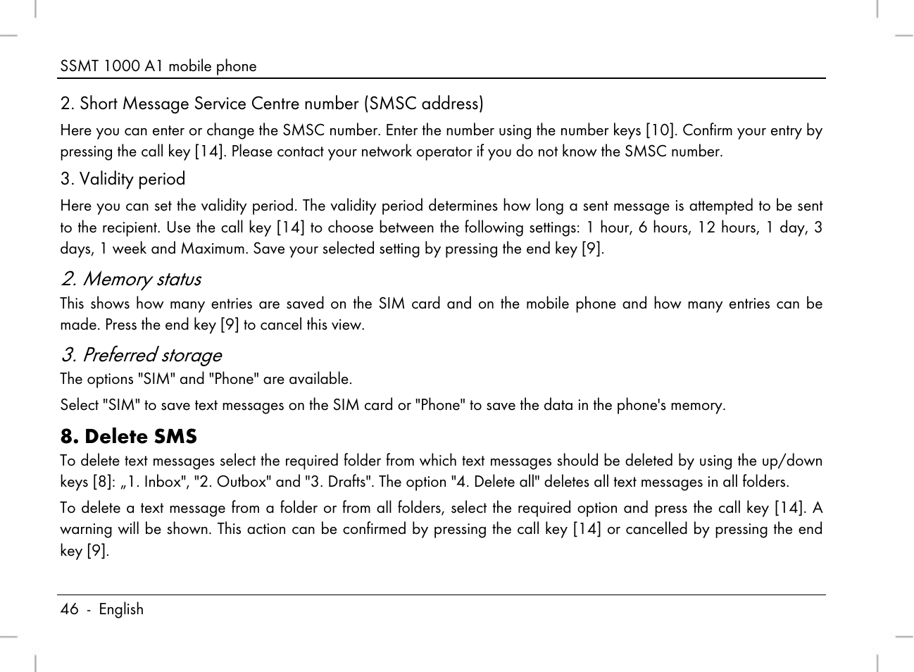Preferred storage, Delete sms | Silvercrest SSMT 1000 A1 User Manual | Page 48 / 136