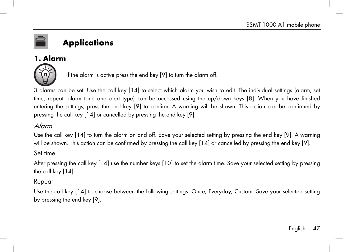 Applications, Alarm | Silvercrest SSMT 1000 A1 User Manual | Page 49 / 136