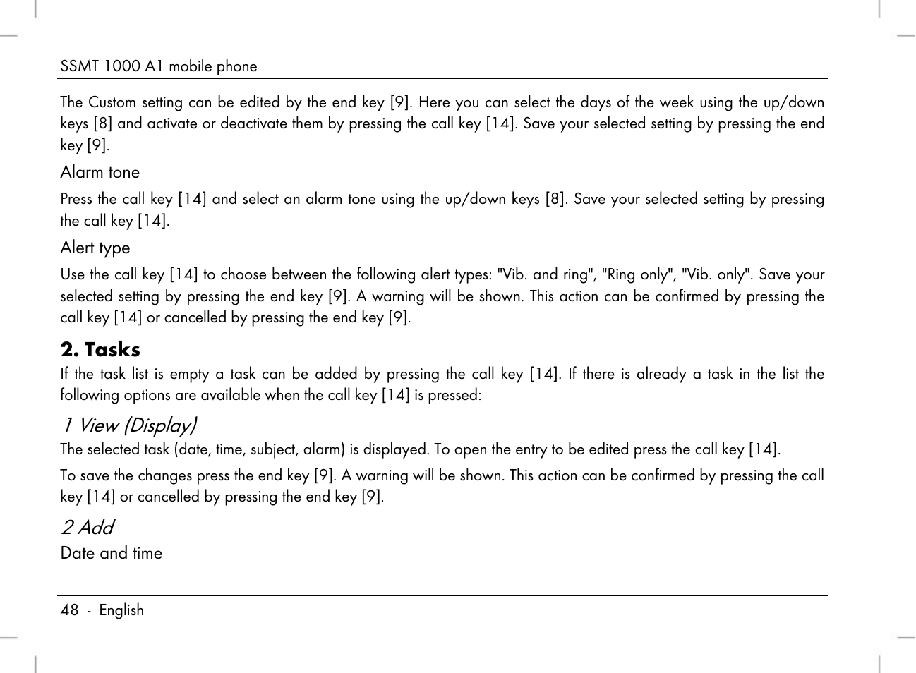 1 view (display), 2 add, Tasks | Silvercrest SSMT 1000 A1 User Manual | Page 50 / 136