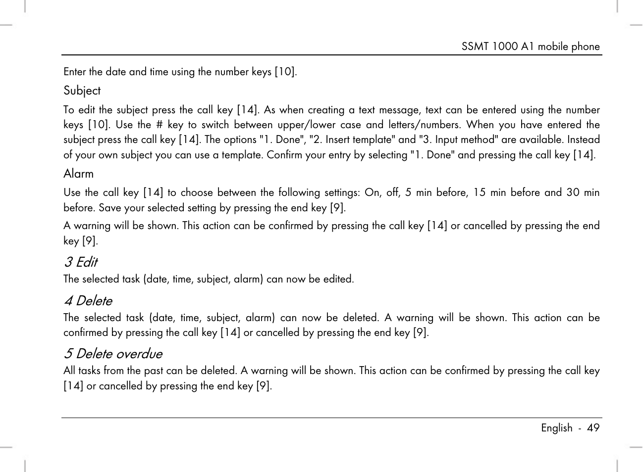 3 edit, 4 delete, 5 delete overdue | Silvercrest SSMT 1000 A1 User Manual | Page 51 / 136