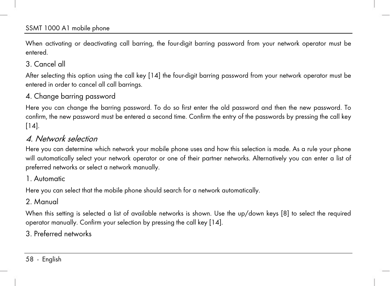 Network selection | Silvercrest SSMT 1000 A1 User Manual | Page 60 / 136
