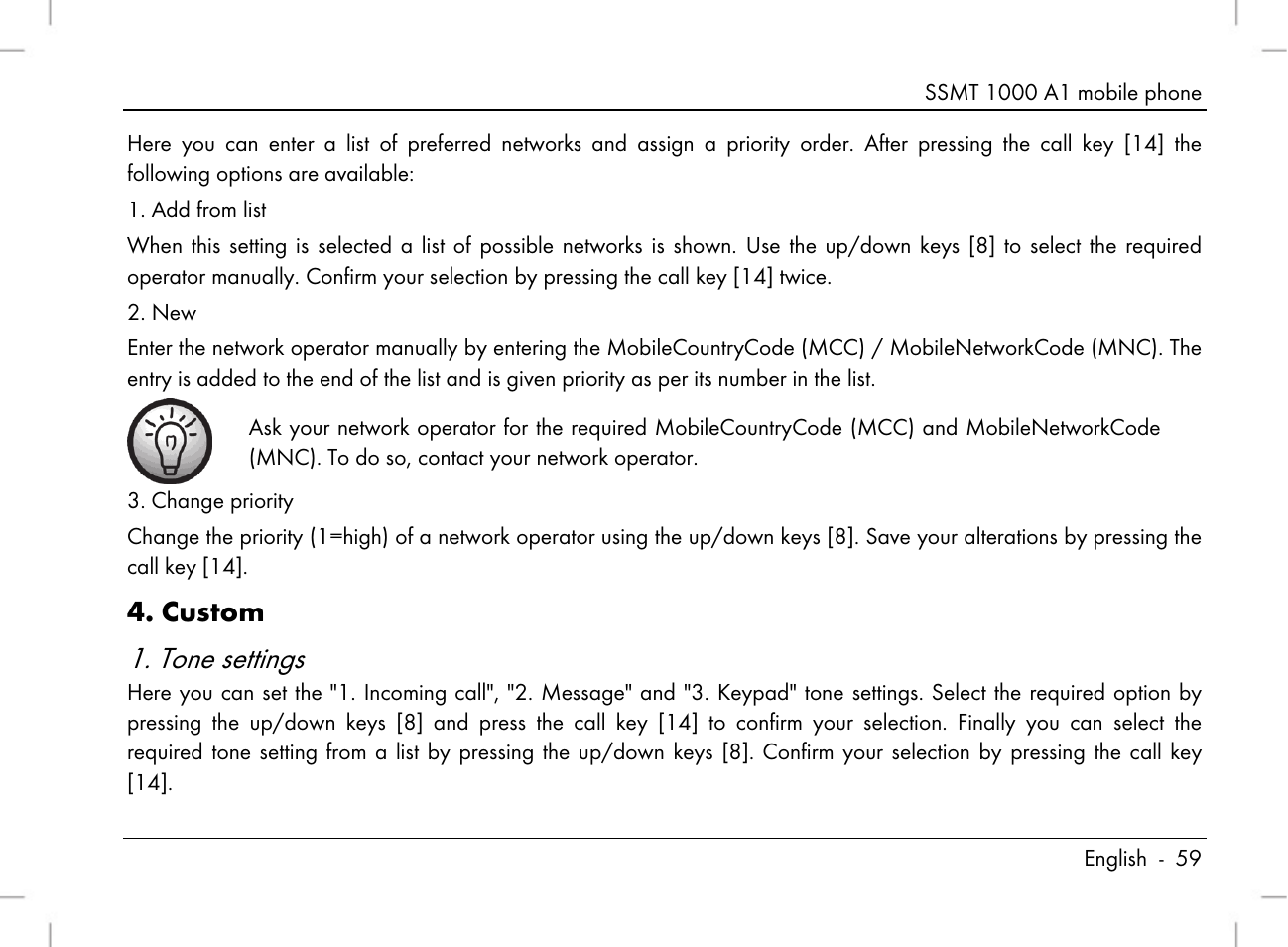 Tone settings, Custom | Silvercrest SSMT 1000 A1 User Manual | Page 61 / 136