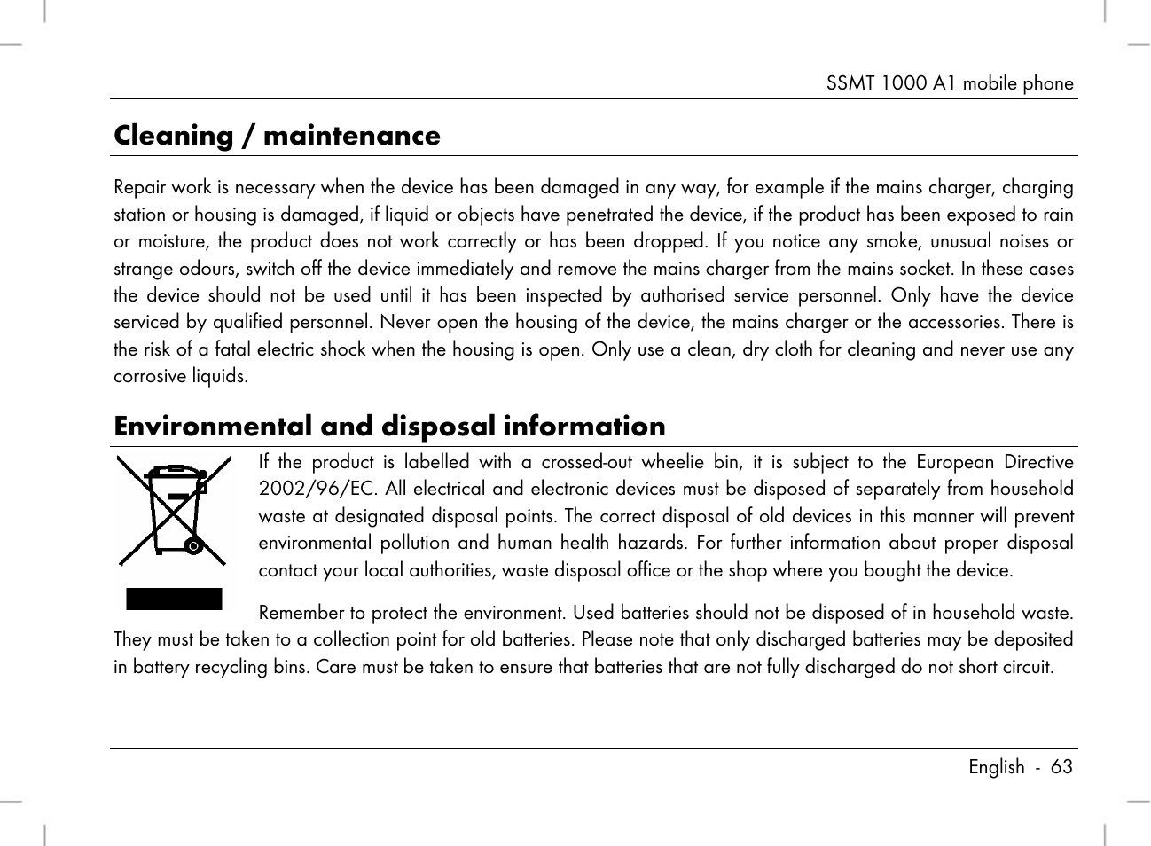 Cleaning / maintenance, Environmental and disposal information | Silvercrest SSMT 1000 A1 User Manual | Page 65 / 136