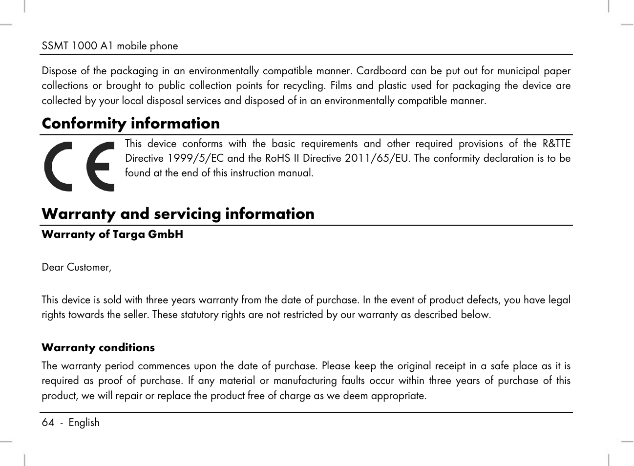 Conformity information, Warranty and servicing information | Silvercrest SSMT 1000 A1 User Manual | Page 66 / 136