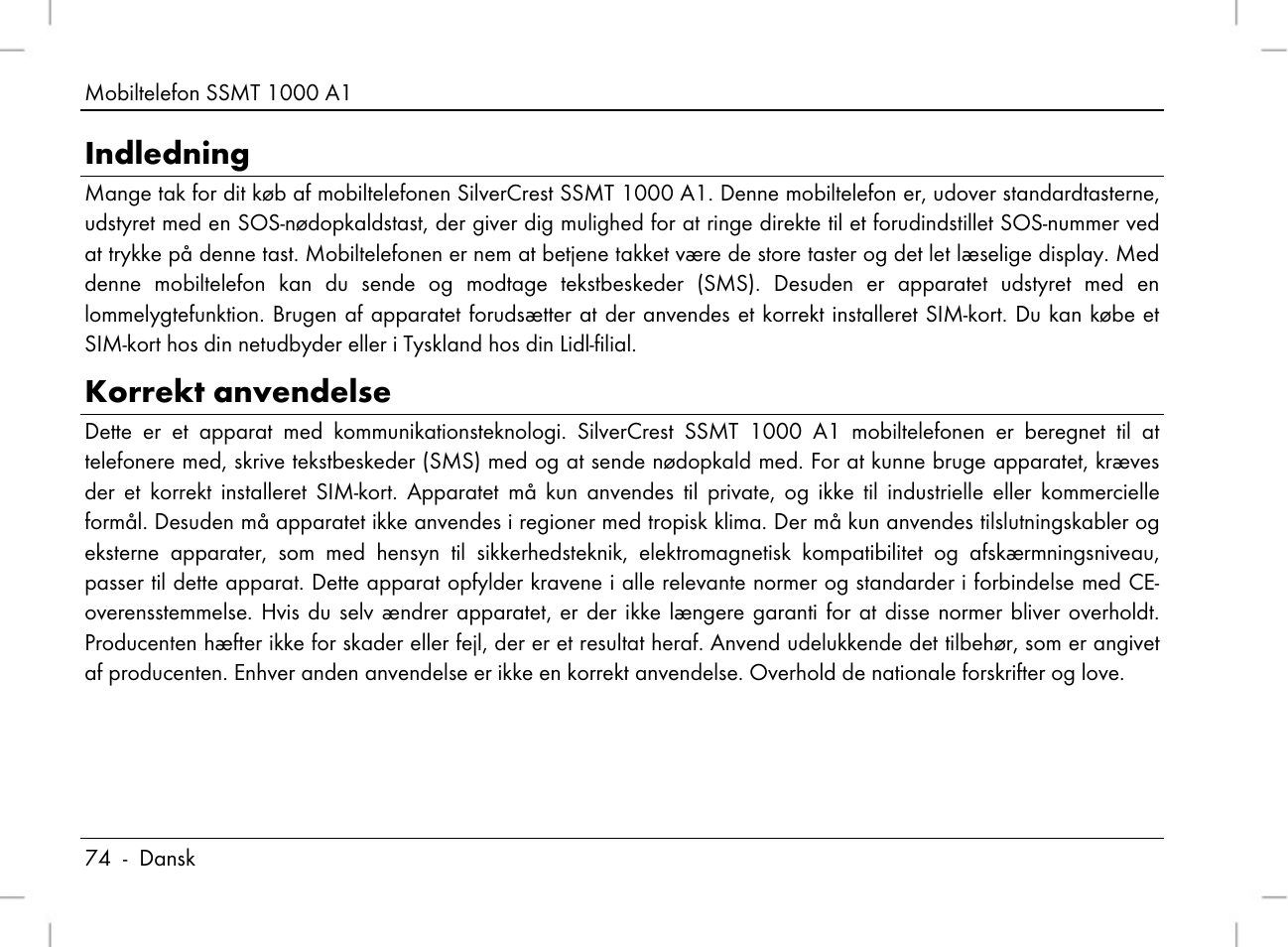 Indledning, Korrekt anvendelse | Silvercrest SSMT 1000 A1 User Manual | Page 76 / 136