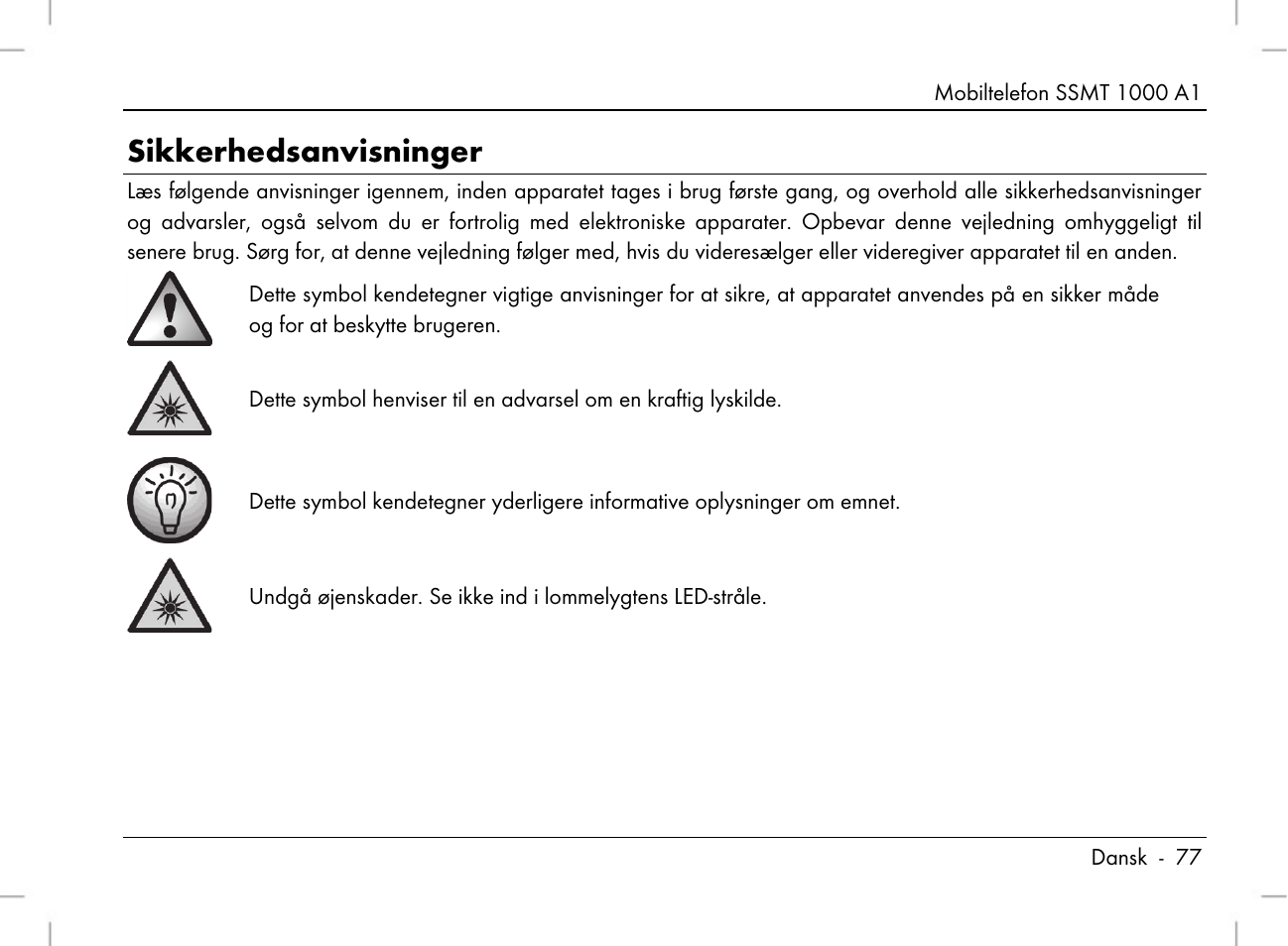 Sikkerhedsanvisninger | Silvercrest SSMT 1000 A1 User Manual | Page 79 / 136