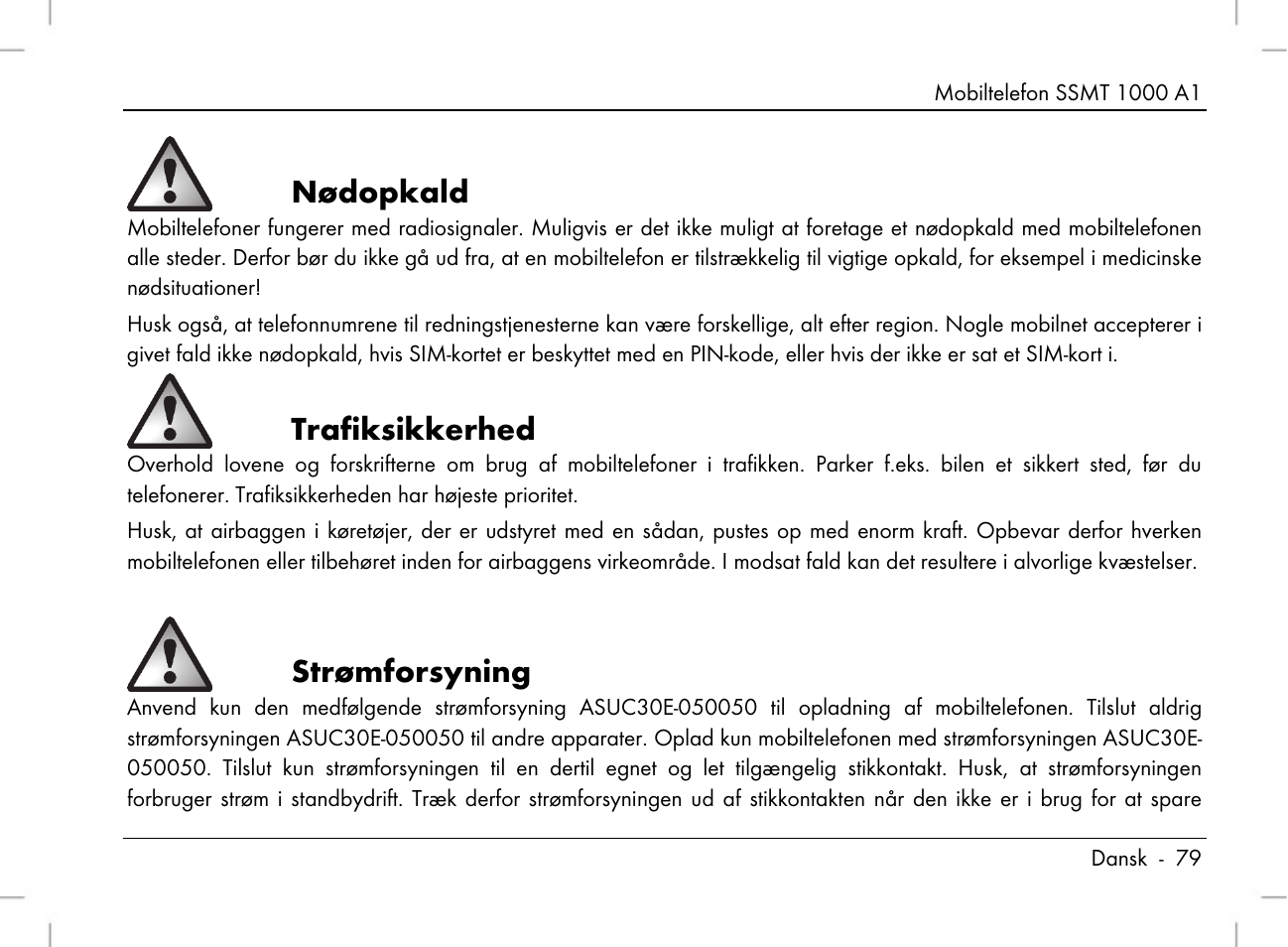 Nødopkald, Trafiksikkerhed, Strømforsyning | Silvercrest SSMT 1000 A1 User Manual | Page 81 / 136
