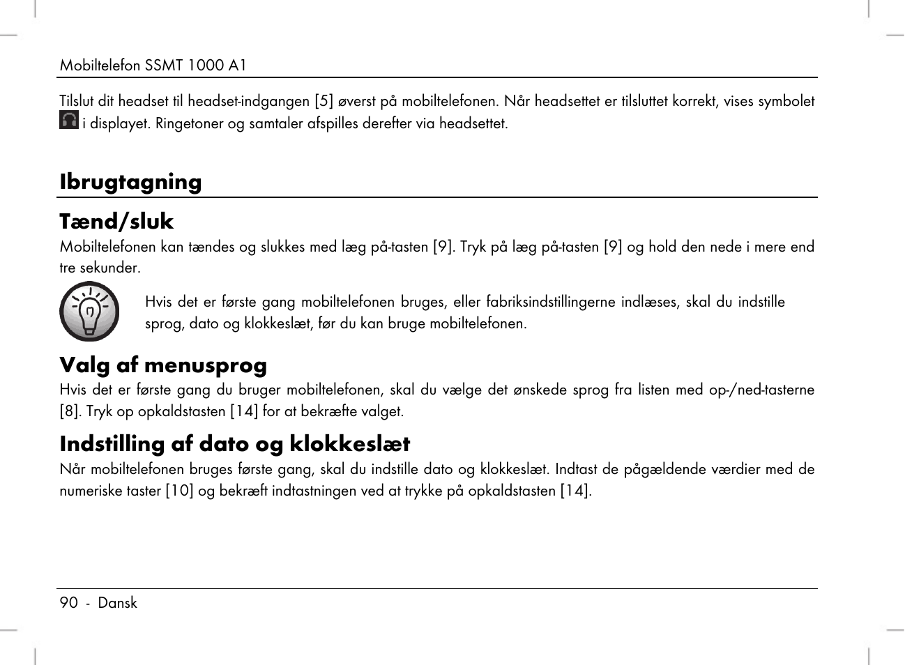 Ibrugtagning tænd/sluk, Valg af menusprog, Indstilling af dato og klokkeslæt | Silvercrest SSMT 1000 A1 User Manual | Page 92 / 136