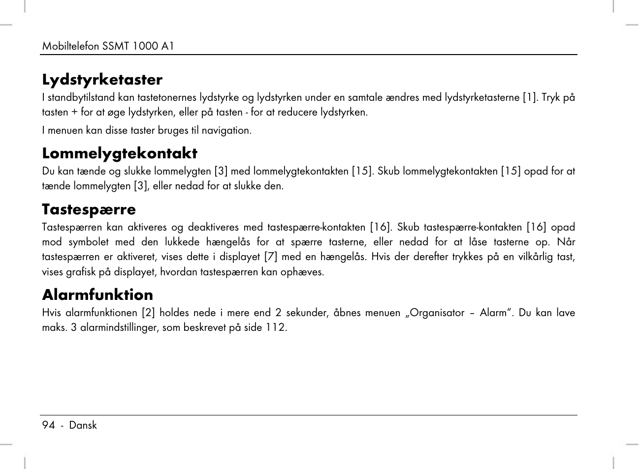 Lydstyrketaster, Lommelygtekontakt, Tastespærre | Alarmfunktion | Silvercrest SSMT 1000 A1 User Manual | Page 96 / 136