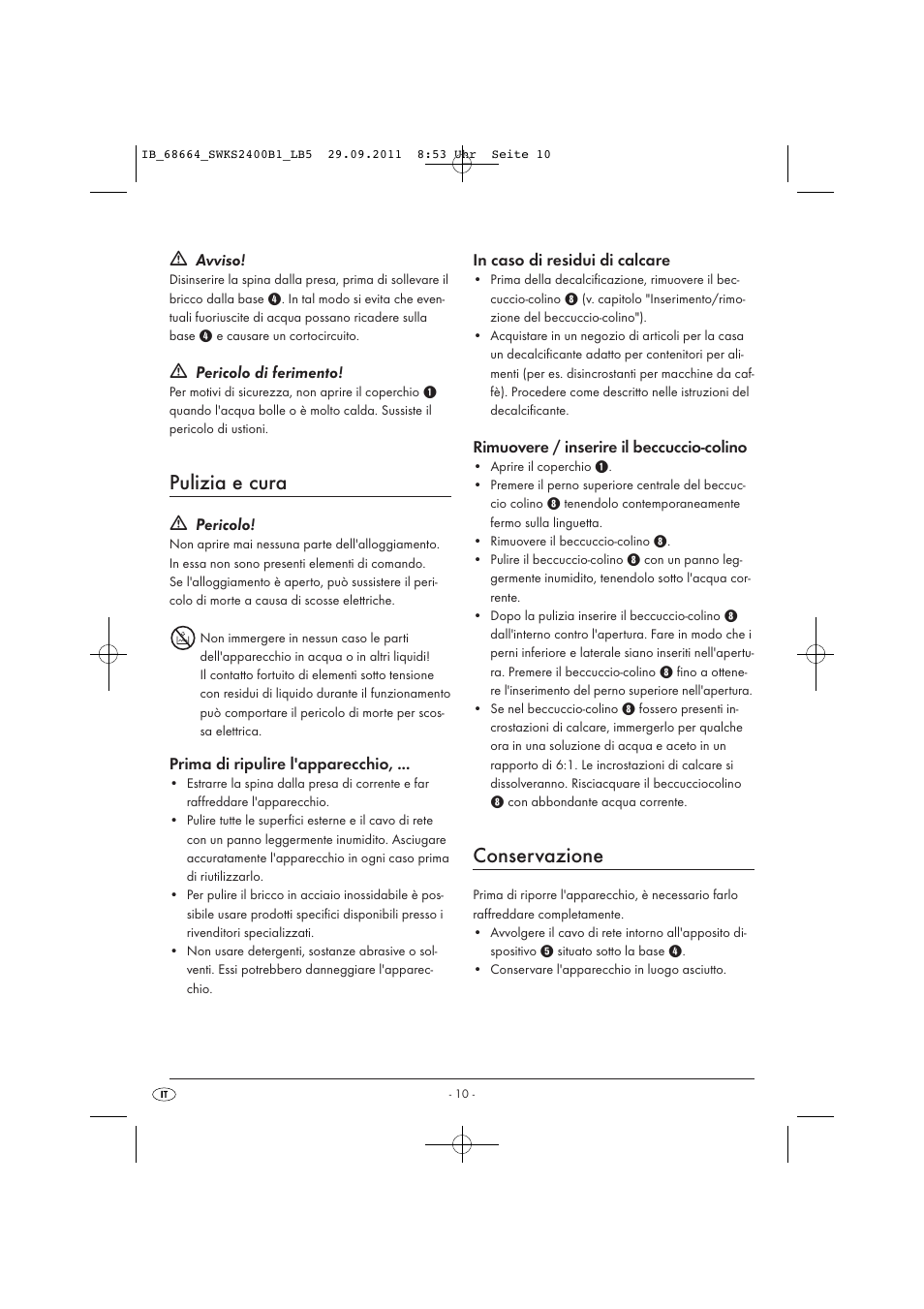 Pulizia e cura, Conservazione | Silvercrest SWKS 2400 B1 User Manual | Page 12 / 31