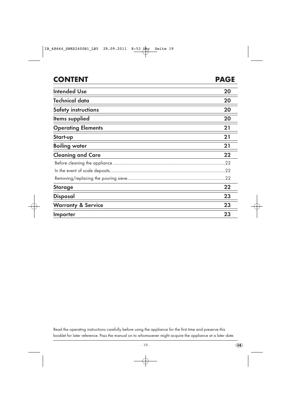 Content page | Silvercrest SWKS 2400 B1 User Manual | Page 21 / 31