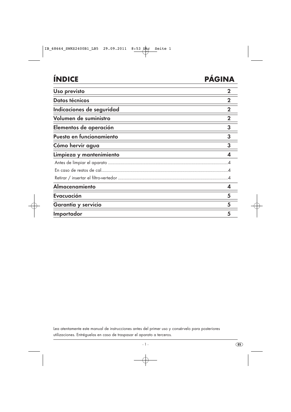 Índice página | Silvercrest SWKS 2400 B1 User Manual | Page 3 / 31