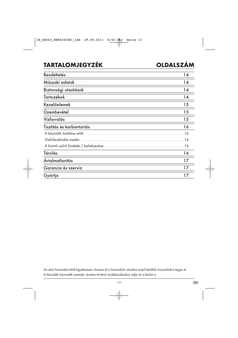 Tartalomjegyzék oldalszám | Silvercrest SWKS 2400 B1 User Manual | Page 15 / 43