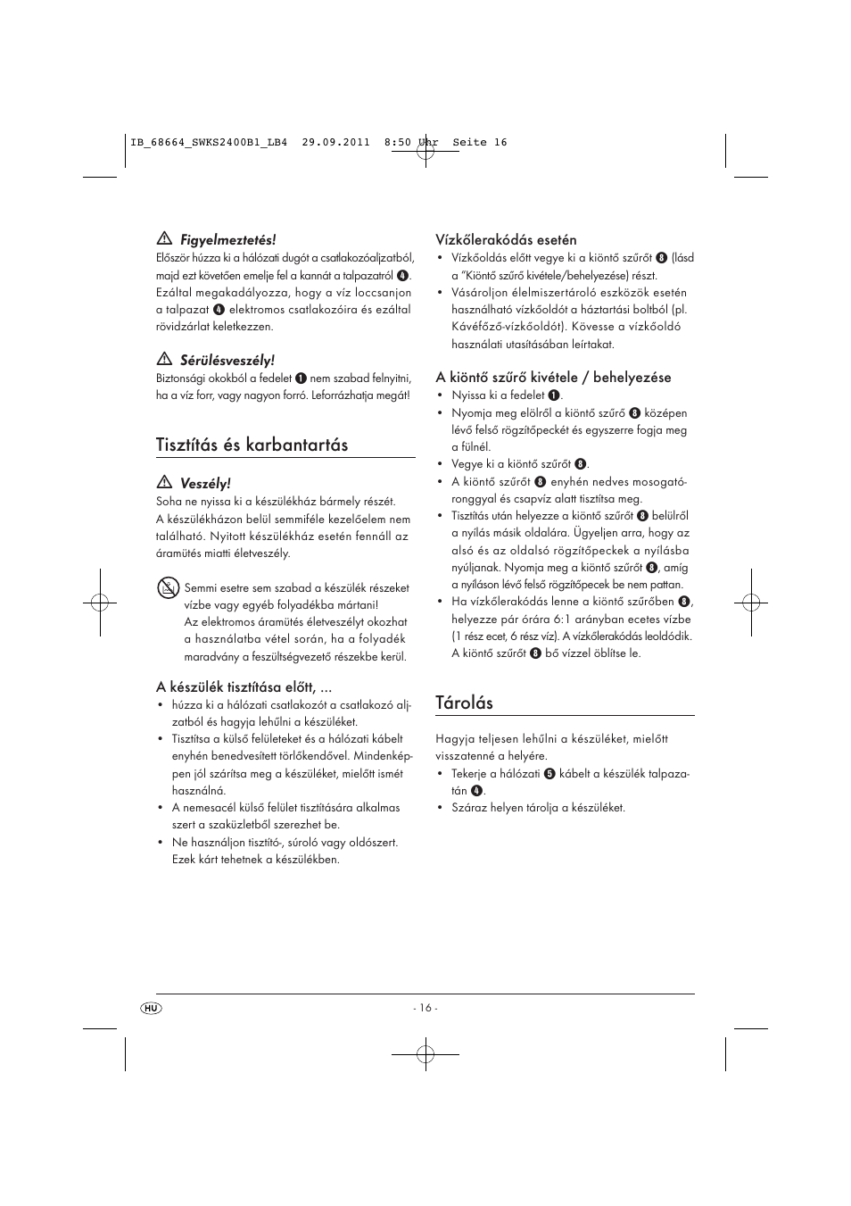 Tisztítás és karbantartás, Tárolás | Silvercrest SWKS 2400 B1 User Manual | Page 18 / 43