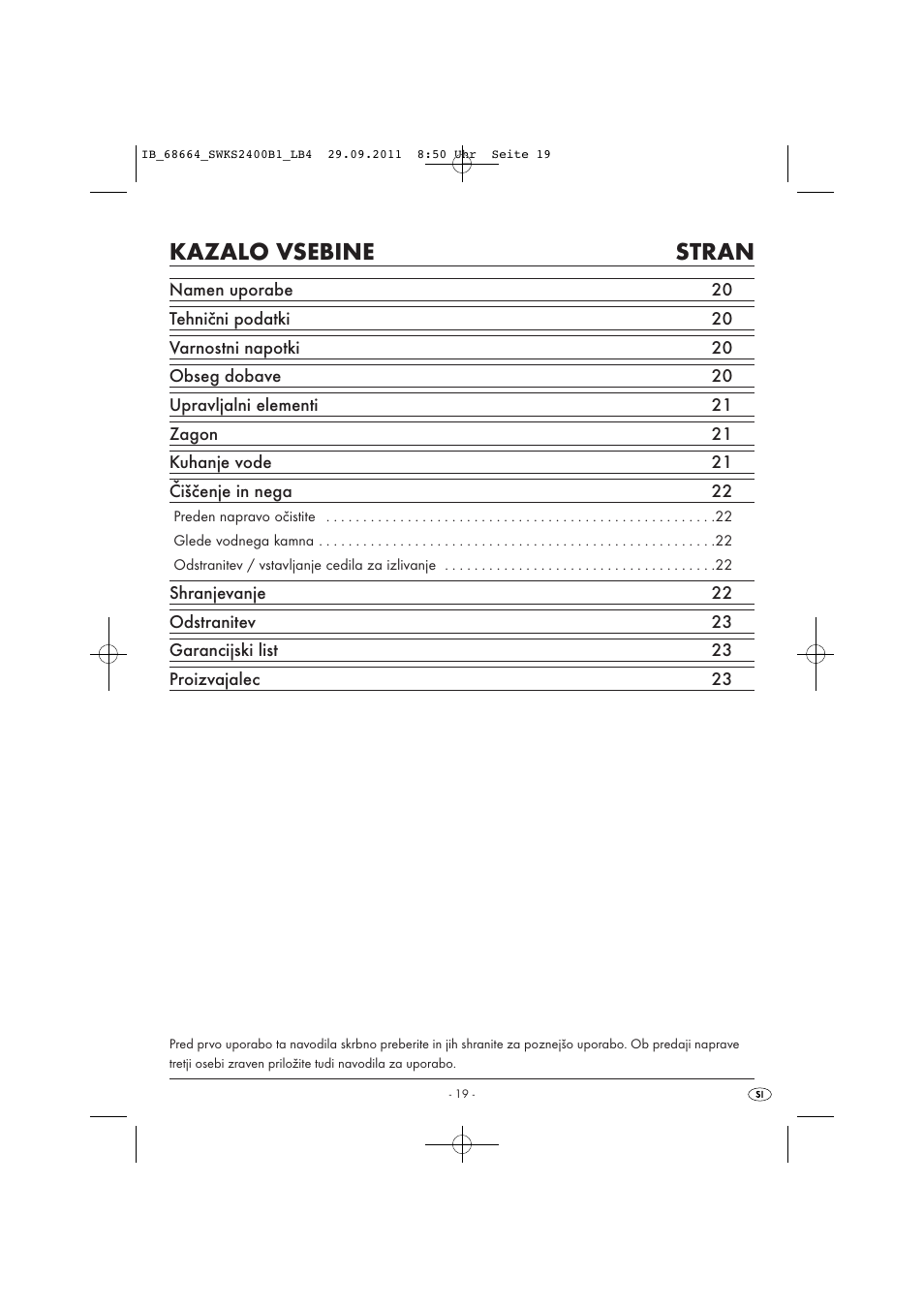 Kazalo vsebine stran | Silvercrest SWKS 2400 B1 User Manual | Page 21 / 43