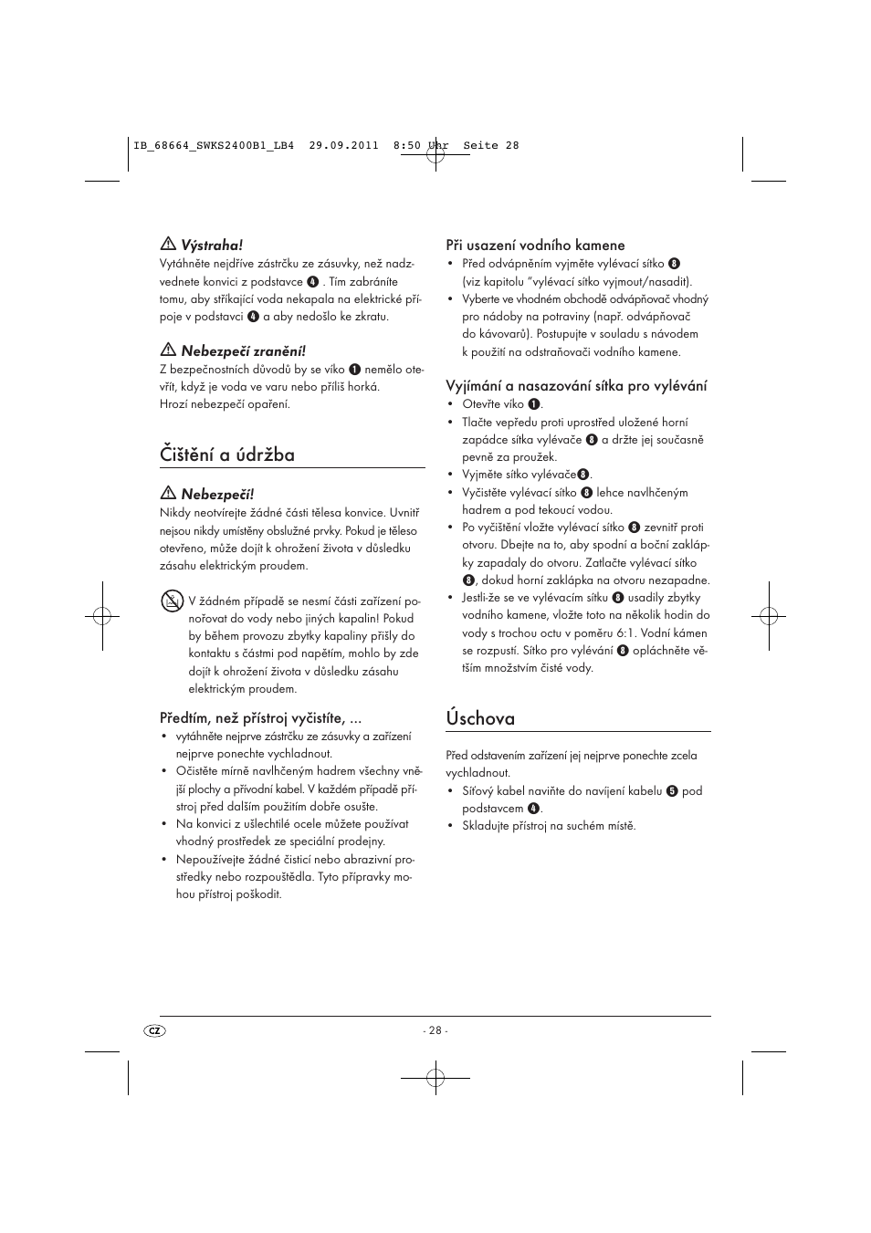 Čištění a údržba, Úschova | Silvercrest SWKS 2400 B1 User Manual | Page 30 / 43