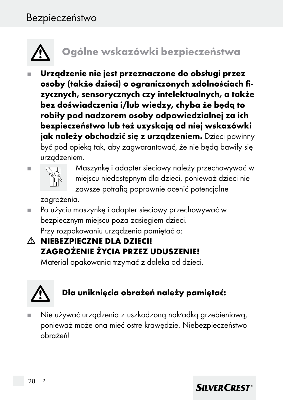 Bezpieczeństwo, Ogólne wskazówki bezpieczeństwa | Silvercrest 7133016 User Manual | Page 28 / 149