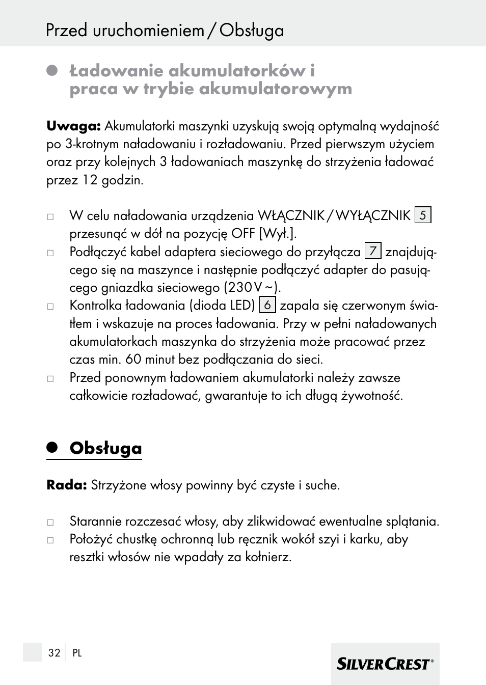 Przed uruchomieniem / obsługa, Obsługa | Silvercrest 7133016 User Manual | Page 32 / 149