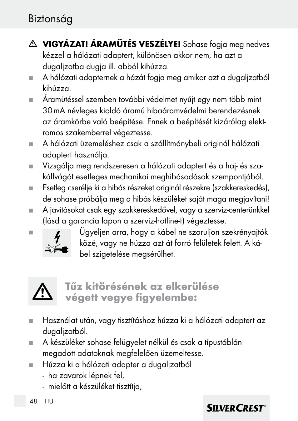 Biztonság | Silvercrest 7133016 User Manual | Page 48 / 149