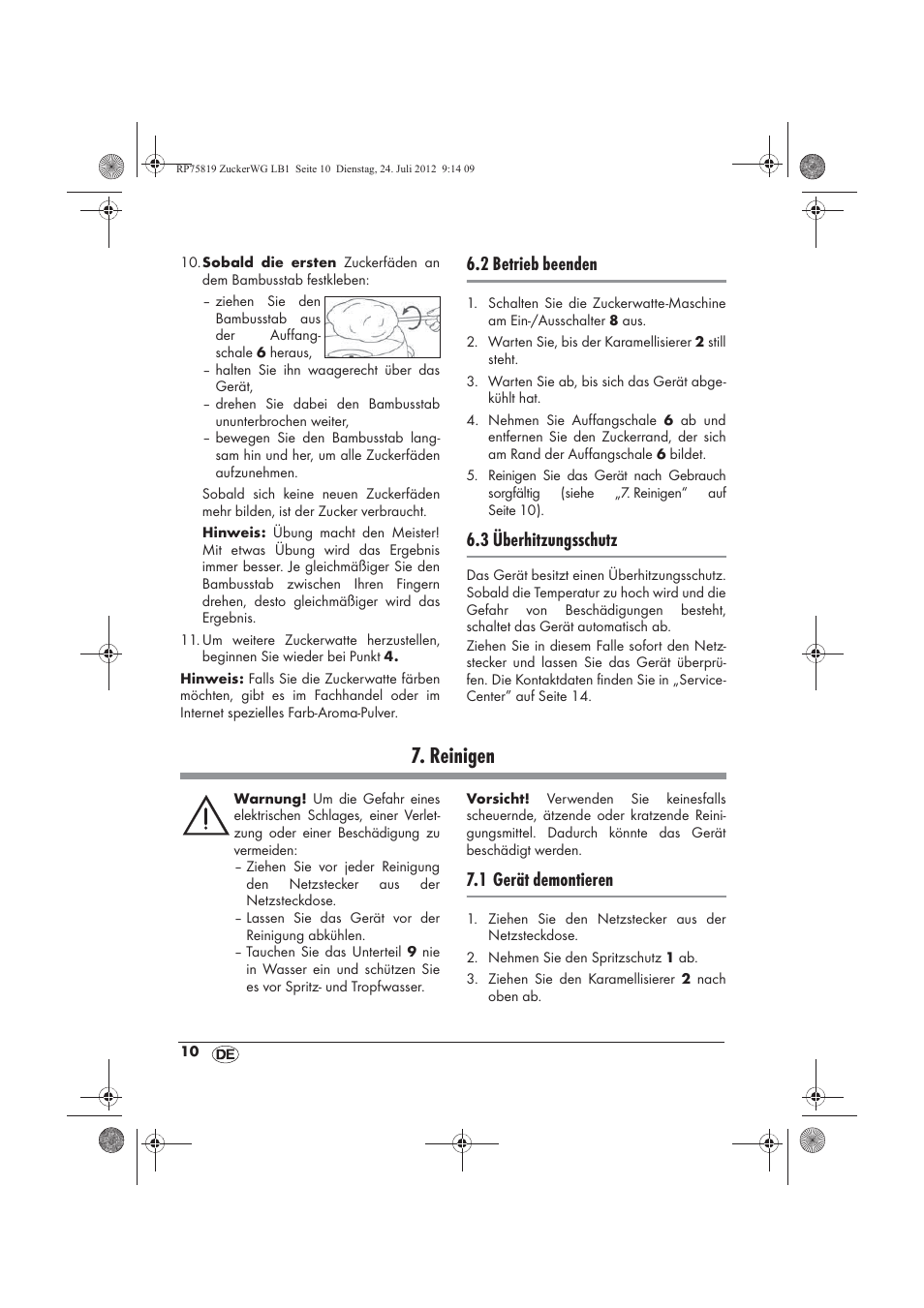 Reinigen, 2 betrieb beenden, 3 überhitzungsschutz | 1 gerät demontieren | Silvercrest SZW 400 A1 User Manual | Page 12 / 66